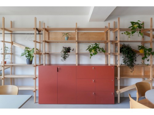 Regálový systém, masiv jasan+multiplex, 2140x496x1240